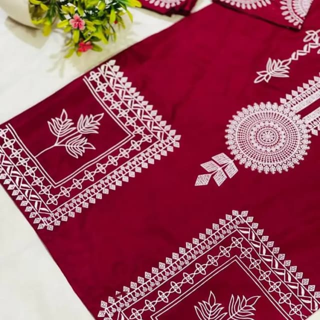 2pcs women's stitched linen printed suit