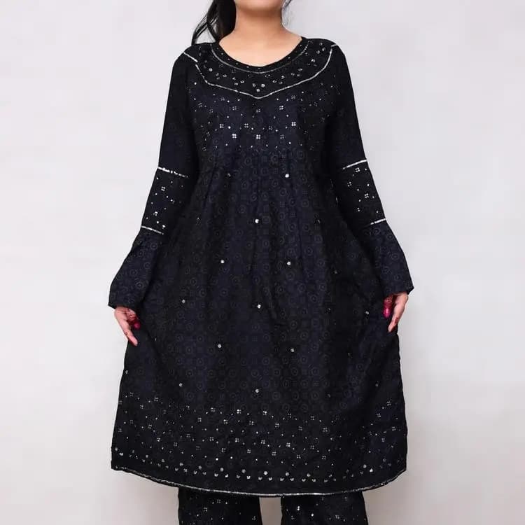 2pcs women's stitched linen Embroidered suit