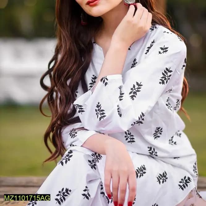 2pcs women's stitched linen Block printed suit