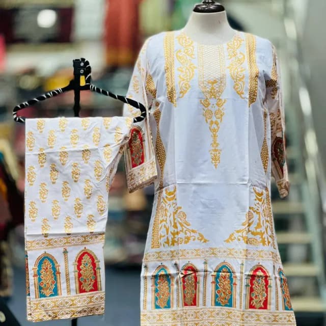 Women's Stitched Linen Block Printed Suit