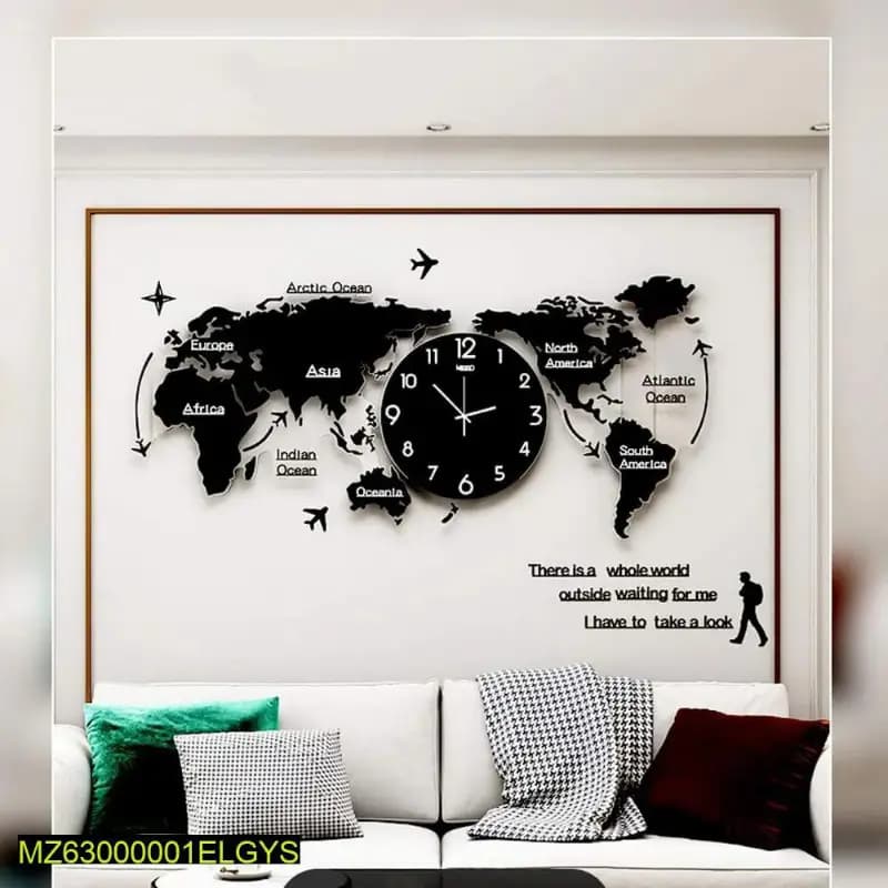3D Art MDF Worldmap wallframe with clock