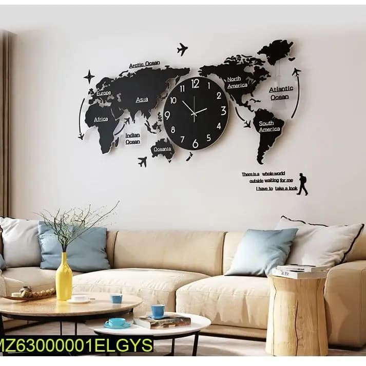 3D Art MDF Worldmap wallframe with clock
